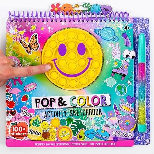 Just My Style Pop & Color Sketchbook, Creative Fidget Sketchbook and Pen Set, Great Weekend Activity, Includes Cute Puffy Stickers & Mindfulness Activity Book for Kids Ages 6, 7, 8, 9 - Image 1