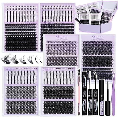 DIY Lash Extension Kit 1676Pcs D Curl Individual Spike Manga Lash Clusters Kit with Bottom Lashes, Lash Bond and Seal, Remover, Tweezers,Brush by QUAFFLY - Image 1