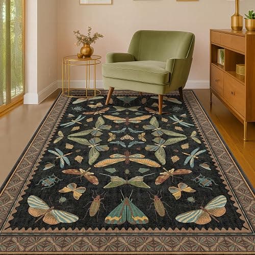 Insect Print Washable 4x6 Entryway Rug - Non-Slip Low Pile Area Rug for Large Kitchen, Bedroom, Office - Ultra Soft Aesthetic Decor, Black & Brown - Image 1