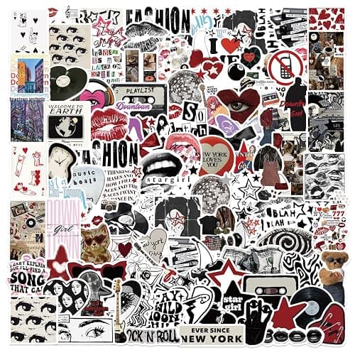 100Pcs Aesthetic Downtown Girls Stickers Pack, Cool Trendy Y2K Grunge Stickers for Water Bottle Laptop Skateboard Party Supplies, Vinyl Waterproof Retro Red Black Decals for Teens Adults(Downtown) - Image 1