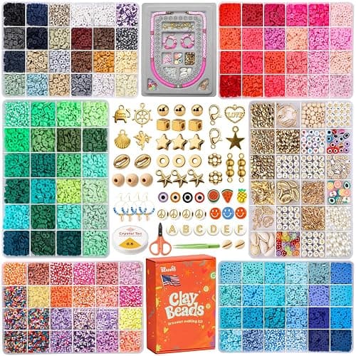 23000+ Clay Beads Bracelet Making Kit for Girls-120 Colors 6 boxes, Polymer Heishi Beads for Jewelry Making Kit, Charms for Bracelets,Bead Board Arts and Crafts Gifts for kids Fun Crafts for adults - Image 1