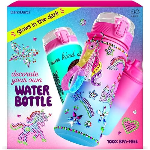 Dan&Darci Decorate Your Own Glow-in-the-Dark Water Bottle Kit for Girls - Birthday Gifts for Girl Ages 4-6 5-7 6-8 - 4 5 6 7 8 Year Old Birthday Gift Ideas - Arts and Crafts for Kids Age 6-8 - Image 1