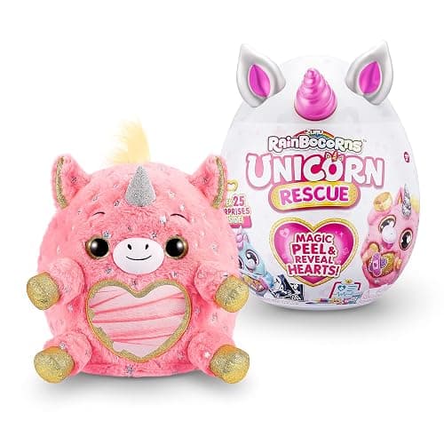 Rainbocorns Unicorn Rescue Surprise (Pink) by ZURU, Easter Basket Stuffers, Collectible Plush Stuffed Animal, Egg Toys, Sticker Pack, Magical Slime, Headband, Ages 3+ (DJ The Unicorn Plush) - Image 1