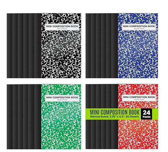 Better Office Products Mini Composition Books, 24 Pack, 4.5 x 3.25 inches, 80 Sheets, Narrow Ruled, Marble Covers in Red, Blue, Black, Green, 24 Pack - Image 1