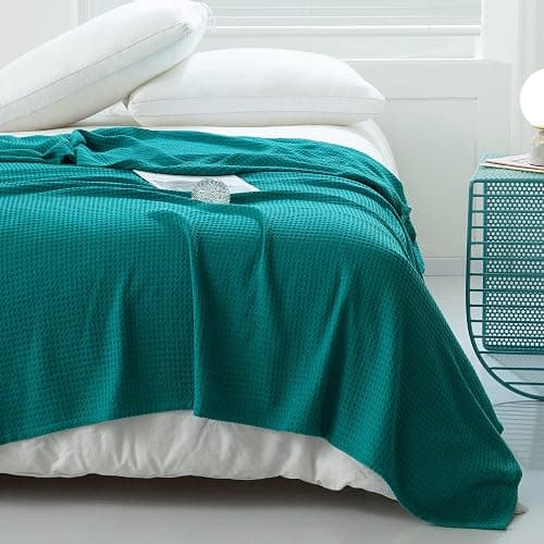 AmyHomie Cooling Blanket King Size, 100% Rayon Derived from Bamboo, Cool Summer Blanket for Hot Sleepers Soft Comfy Waffle Lightweight Blankets for All Seasons(Teal, 108×90in) - Image 1