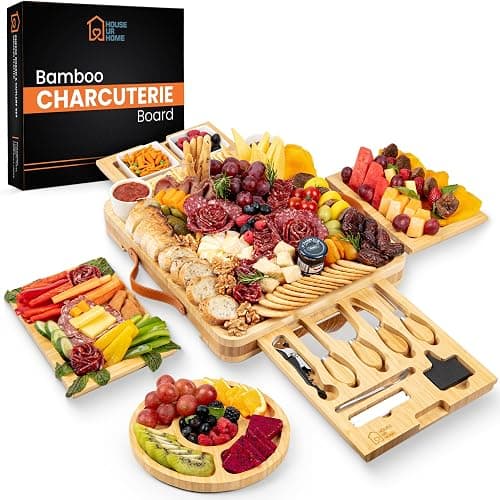 Bamboo Charcuterie Board Set - Large Cheese Platter with Knives & Bowls - Valentine’s Day Gift for Her, Mom or Girlfriend - Great Wedding, Housewarming & Birthday Gift Idea - Image 1