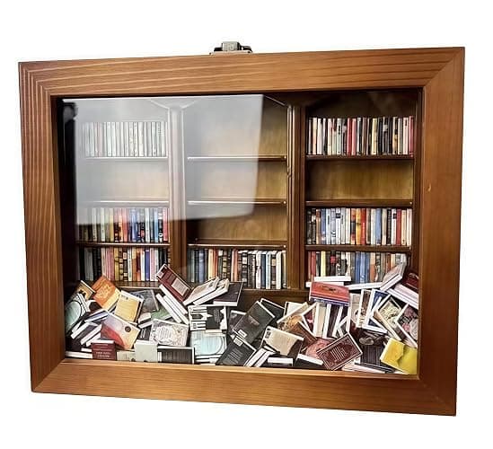 Aimery Anxiety Bookshelf, Miniature Wooden Bookshelf, 200/300 Pcs Mini Books, 24.5 x 19.5 x 6.5 Centimeters, Literary Decor for Adults Dealing with Anxiety or Stress, Unisex (Brown 200 Pcs Books) - Image 1