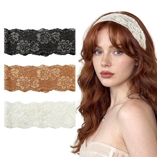 CWJCYTNSN Floral Lace Headbands for Women,Elegant Thin Stretchy 3 Pcs | Thin Lace, Breathable & Cool for Summer. Vintage Style Matches Casual, Boho, Retro. Non-Slip Wide Band. Handmade Gift - Image 1