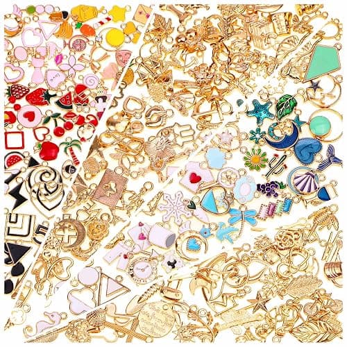 200Pcs Charms for Jewelry Making, Assorted Wholesale Mixed Bulk Metal Earring Bangle Charms for DIY Necklace Bracelet Jewelry Making and Crafting (Assorted Color) - Image 1