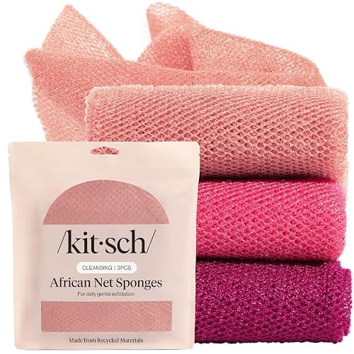 Kitsch African Net Sponge – Exfoliating Body Scrubber for Cleansing & Gentle Daily Exfoliation – Stretchable Bath Sponge for Hard-to-Reach Areas, Long-Lasting Shower Essential - Berry Pink, 3 Pcs - Image 1