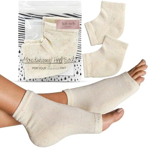 Kitsch Moisturizing Socks for Cracked Heel Treatment – Reusable Spa Socks for Women & Men with Insulated Gel Lining - Overnight Heel Socks for Dry Cracked Feet, Hydrating, Open-Toe Design - 1 Pair - Image 1