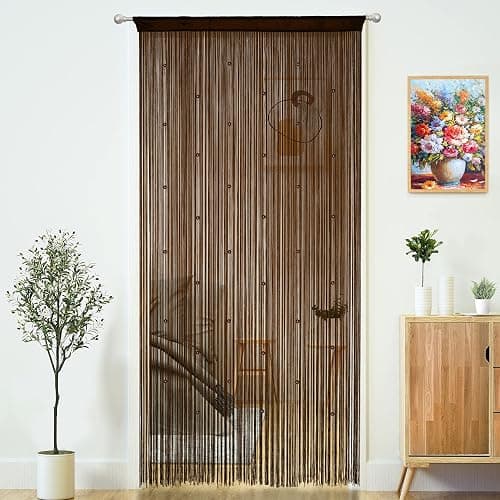 YaoYue Beaded Curtain Door String Curtains for Doorways Tassels Beads Hanging Fringe Hippie Window Hallway Entrance Wall Closet Bedroom Privacy Decor (Dark Brown, 39" W x 79" L (Pack of 1)) - Image 1