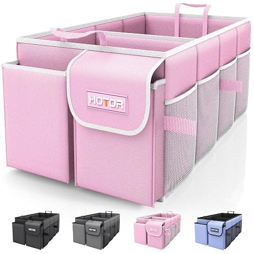 HOTOR Trunk Organizer for Car - Car Organizer, Foldable Trunk organizer for SUVs & Sedans, Sturdy Organization for Car Accessories, Tools, Sundries, Pink, 2 Compartments, 21.3"×12.6"×10.6" - Image 1