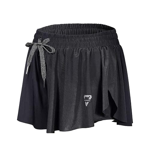 luogongzi 2 in 1 Flowy Running Shorts for Women Gym Yoga Athletic Womens Workout Biker Spandex Lounge Sweat Skirt Summer - Black - X-Large - Image 1