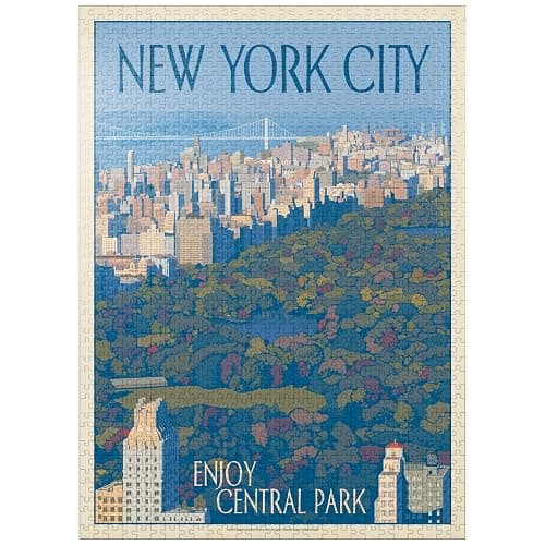 MyPuzzle New York City: Enjoy Central Park, Vintage Poster - Premium 1000 Piece Jigsaw Puzzle for Adults - Image 1