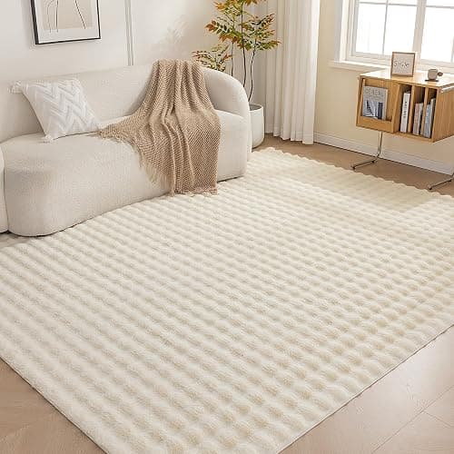 Amazon Basics Indoor Area Rug, 3D Bubble Washable Home Decor Carpet for Living Room, Bedroom, 4' W × 6' L, Beige - Image 1