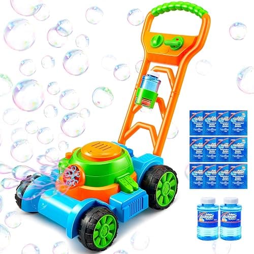 SLOOSH Bubble Lawn Mower Toddler Toys - Spill-Proof Bubble Machine Pretend Gardening Play Toy for Age 1 2 3 1-3 Year Old Baby Boys Indoor Outdoor Use, Easter Basket Stuffers Birthday Gifts (Blue) - Image 1