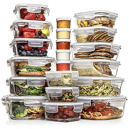 Razab 35 Pc Set Glass Food Storage Containers with Lids - Meal Prep Airtight Bento Boxes BPA-Free 100% Leak Proof (15 lids,15 glass & 5 Plastic Sauce/Dip Containers) - Image 1