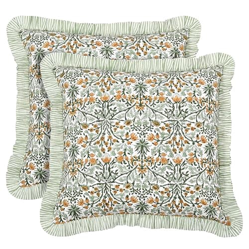 Ridhi Modern Farmhouse Pillow Covers Decorative Cotton Throw Pillow Covers Set of 2 Goldenrod Yellow Cushion Covers with Ruffle for Couch Sofa Bed Living Room Spring Home Decor 18x18 - Image 1