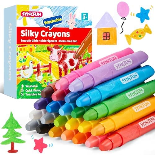 SYNCFUN 24 Pcs Twistable Silky Crayons, Washable Crayons for Paper, Easy to Hold & Quick-Drying Art Supplies, Non-Toxic, Mess Free, Birthday Valentine Easter Gifts for Kids Ages 3 and Up - Image 1