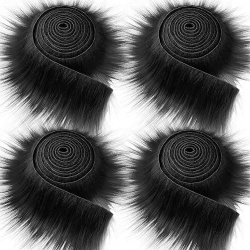 4 Pieces Faux Fox Fur Fabric Shaggy Fur Patches Fabric Trim Ribbon Chair Cover Seat Cushion Pad Supplies for DIY Craft Costume Decoration(Black) - Image 1