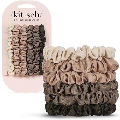 Kitsch Ultra-Petite Satin Scrunchies for Women - No Crease, Frizz-Free Sleep | Softer Than Silk Scrunchies Gentle On Hair Scrunchies for All Hair Types | Stylish Hair Accessories - Eucalyptus, 6pcs - Image 1