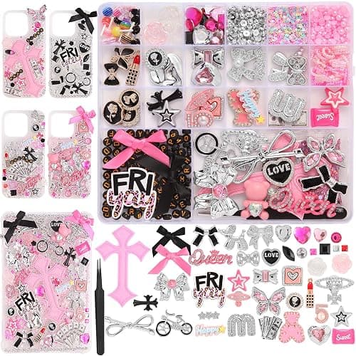 2380 Pcs Junk Phone Case Charms Kit,Charms for Customizing Diy Cases ,With Nail Accessories,Cute Bow,Flatback Pearls,Star,Love, Candy,Letter Beads,Cute Aesthetic Big Decor for Personalization - Image 1