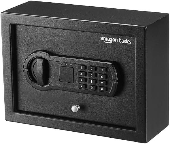 Amazon Basics Small Slim Desk Drawer Security Safe with Programmable Electronic Keypad, Secure Quick Access, 0.1 Cubic Feet, Black, 11.8"W x 8.6"D x 4.4"H - Image 1