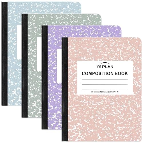 Yeplan Composition Notebooks 4 pack, Wide Ruled Notebook Paper, 9 3/4" x 7 1/2", 80 Sheets/160 Pages, Aesthetic Marble Composition Notebook for School & Office Supplies (4, Pastel Marble Colors) - Image 1