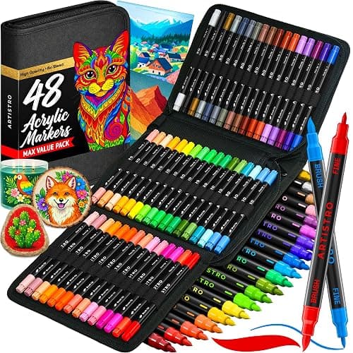 ARTISTRO 48 Acrylic Paint Markers, Set of Paint pens | Brush & Fine Precision Tips, Painting & Calligraphy, Multisurface for Fabric, Rock, Glass Painting, Wood, DIY, Craft, Canvas - Image 1