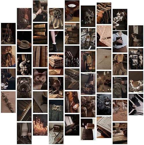 Waschbär Dark Academia Aesthetic Room Decor, 54PCS Dark Academia Aesthetic Pictures Wall Collage Kit, Retro Style Photo Collection Collage Dorm Decor for Teens and Young Adults, Wall Prints Kit, Small Posters for Room Bedroom Aesthetic - Image 1