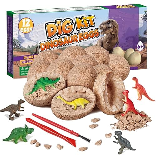 Dino Eggs Dig Kit, 12 Pack Dinosaur Eggs Excavation Science Experiments Kits for Kids 4-12, Easter Basket / Stocking Stuffers, Toys for 3+ 4 5 6 7 8 9 10 Year Old Boys Girl - Image 1