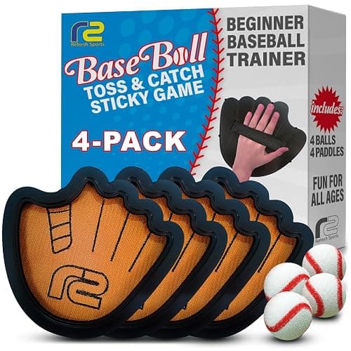 Toss and Catch Ball Game Set - Easy to Use Sticky Balls & Beginner Baseball Training Glove - Premium Toy Paddle Fits All Hand Sizes From Toddlers to Teens & Adults - Fun Gift Idea for Boys and Girls - Image 1
