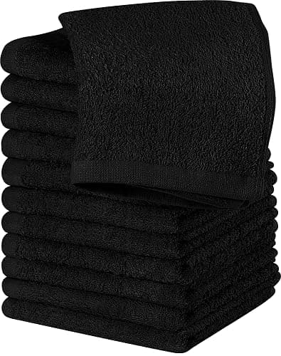 Utopia Towels 12 Pack Cotton Washcloths Set, 100% Ring Spun Cotton, Premium Flannel Face Cloths, Highly Absorbent and Soft Feel Fingertip Towels, Black - Black - 12 - Image 1
