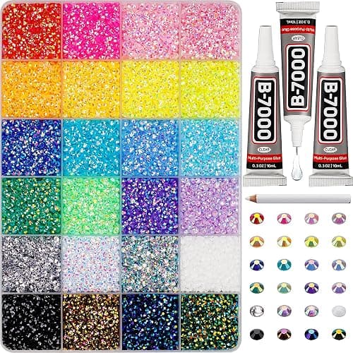 31000Pcs Rhinestones for Bedazzling, 3mm Bedazzler Kit with Flatback Rhinestones for Clothes Crafting Crafts Nails Clothing, Flat Back Resin Rainbow Colorful Colored Crystal with B 7000 Glue Clear - Image 1