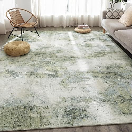 Carvapet 8x10 Large Sage Green Rugs for Living Room Bedroom Dorm, 10 x 8 Washable Green Modern Abstract Low Pile Carpet with Rubber Backing, Foldable, Non Slip Thin Area Rug, Ultra Soft - Image 1