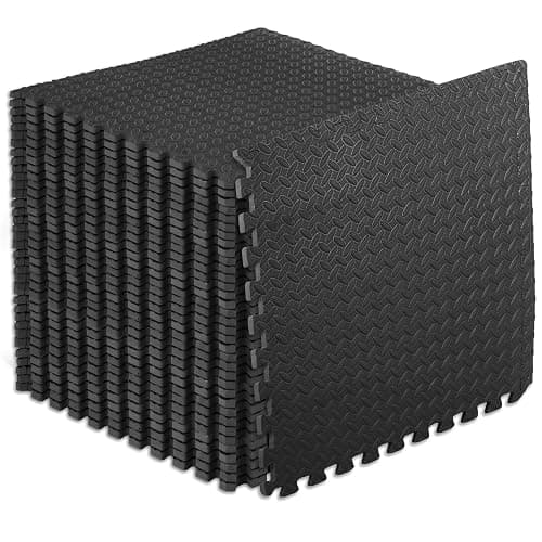 ProsourceFit Exercise Puzzle Mat ½-inch, EVA Interlocking Foam Floor Tiles for Home Gym, Workout Equipment, Kids Play Areas, Black, 144 SQ FT - 36 Tiles - Image 1