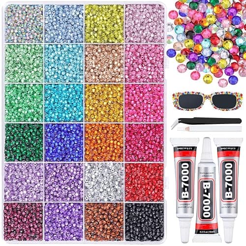 24000Pcs Resin Rhinestones for Bedazzling with 3Pcs B7000 Jewelry Glue, Multicolor 3mm Flatback Gems Rhinestones for Crafting, Clothing Tumblers Mugs Shoes Fabric Decor Nail Art - Image 1