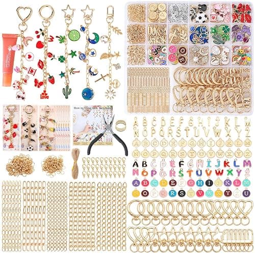 Riwiuue 760Pcs Lip Gloss Keychain Making Kit - DIY Key Chain Supplies Includes Charms, Pendants, Jump Rings, Lobster Clasps, Pliers, Tools & Gift Card, for Bag Charms Kit, Easter Basket Stuffers Gift - Image 1