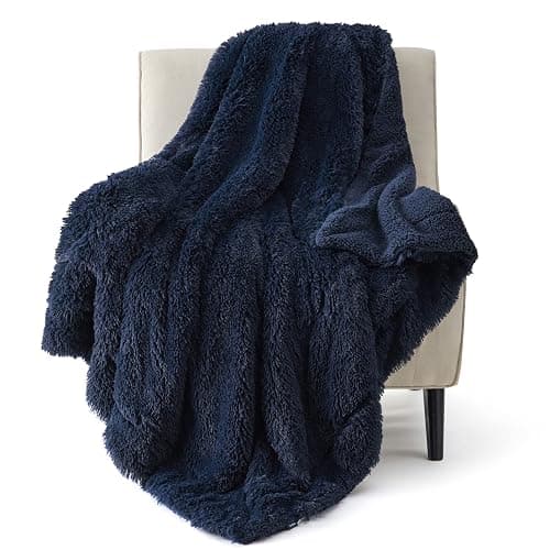 Bedsure GentleSoft Fluffy Navy Blue Throw Blanket for Couch, Dark Blue Gifts for Men, Women, Soft Sherpa Fleece Thick Warm Faux Fur Throw Blanket, Fuzzy Plush Cozy Gifts for Dad Grandpa, 50x60 - Image 1