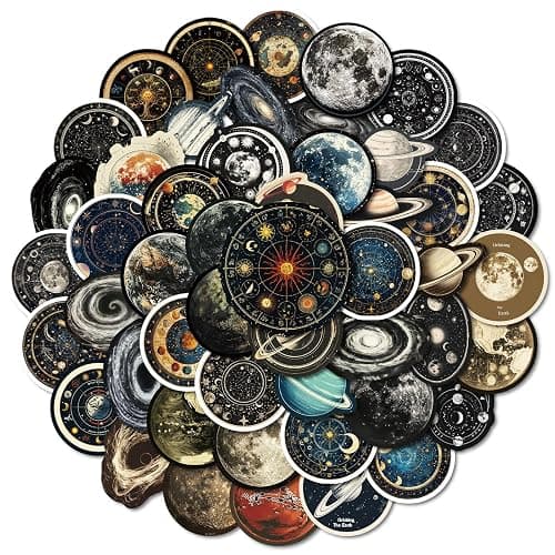 Vintage Astronomy Stickers for Laptop(50 Pcs),Gift for Kids Teens Adults Girl,Celestial Waterproof Stickers for Water Bottle,Vinyl Stickers for Scrapbook,Journal,Dairy,Skateboard - Image 1