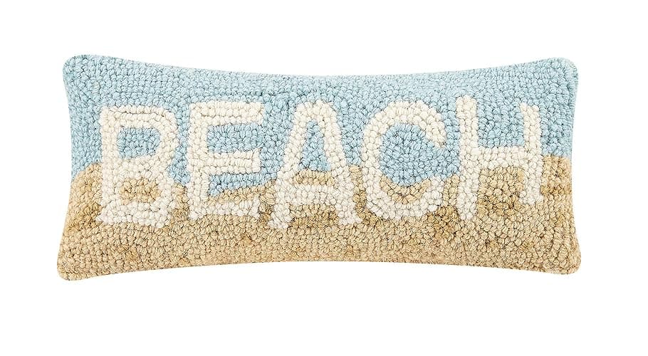 Peking Handicraft 30TG449C05OB Blown Filled Hook Throw Pillow, 12-inch Length, Wool and Cotton (Beach) - Image 1