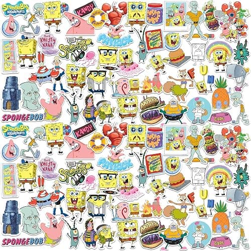 Spongebob Squarepants Character Sticker Pack 200ct Vinyl Decals – Bikini Bottom Favorites, Cartoon Humor Art & Ocean-Themed Designs for Laptop, Water Bottle, Scrapbooking, Tablet, Indoor & Outdoor - Image 1