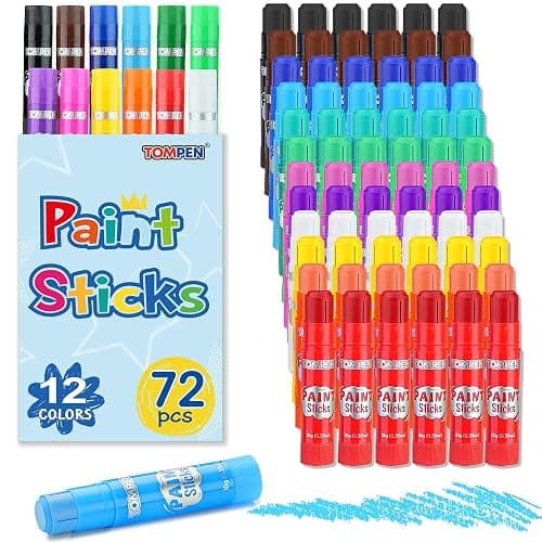 TOMPEN Tempera Paint Sticks for Kids & Artists,72 Pack 12 Vibrant Color | Non-Toxic,Quick Drying,Rainbow Colors,Washable Solid Paint Crayons,Ideal for Kids School Classroom Art Projects & DIY Crafts - Image 1