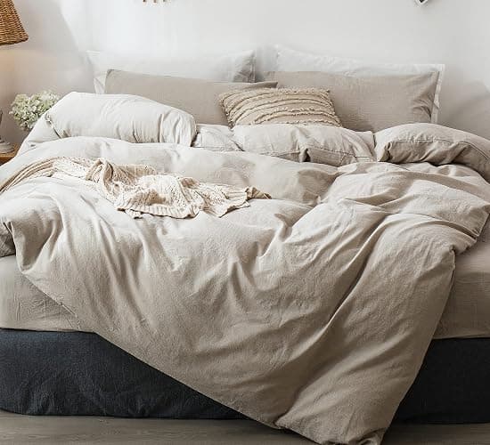 MooMee Duvet Cover Set 100% Washed Cotton Linen Like King | Relaxed Linen-like Texture. Soft, Breathable & Long-lasting Comfort. Lightweight. Hidden Zipper with 8 Interior Corner Ties - Image 1