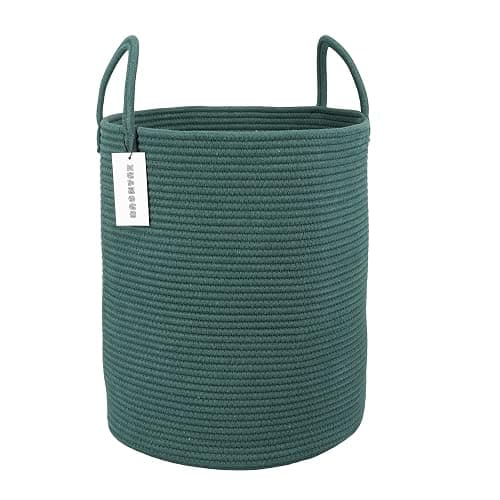 XUANGUO Cotton Rope Laundry Basket Hamper for Clothes Woven Storage Basket for Living Room Bedroom Boho Tall Rope Baskets for Blanket Toys Pillow Towels Baby Nursery Hamper Bin Large dark green - Image 1
