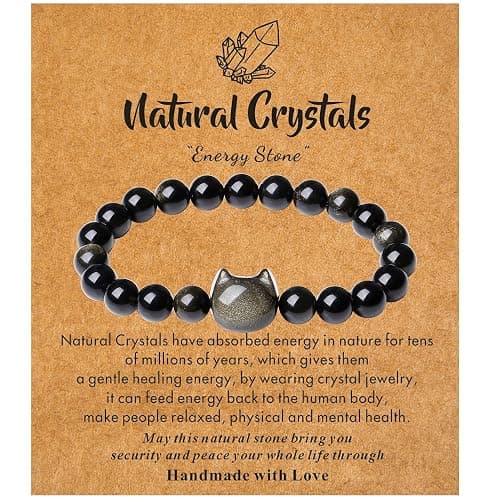 XIANNVXI Crystal Bracelet for Women Men 8 mm Natural Stone Beaded Bracelets Cat Bracelets Cross Bracelets Heart Bracelelt Jewelry for Women Birthday Gifts Stretch Bracelet - Image 1