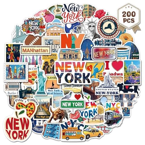 zheyistep 200PCS New York Stickers for Scrapbook Journal, Waterproof NYC Travel Vinyl Stickers for Luggage Water Bottle Laptop, New York City Landmark Decals Party Favors Souvenir - Image 1