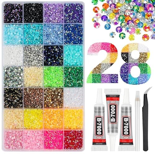 33000Pcs 28 Colors Jelly Resin Rhinestones for Bedazzling, 3mm Multicolor Flatback Gems for Crafting, Bedazzler Kit with 3Pcs 10ml B7000 Glue for Clothes Shoes Nail Diamond Art Makeup - Image 1