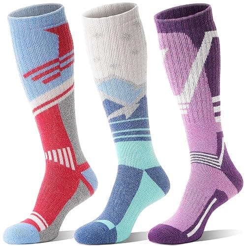 3 Pairs Merino Wool Ski Socks Thermal Warm Winter Thick Knee High Snowboarding Skiing Socks for Women Men - Image 1